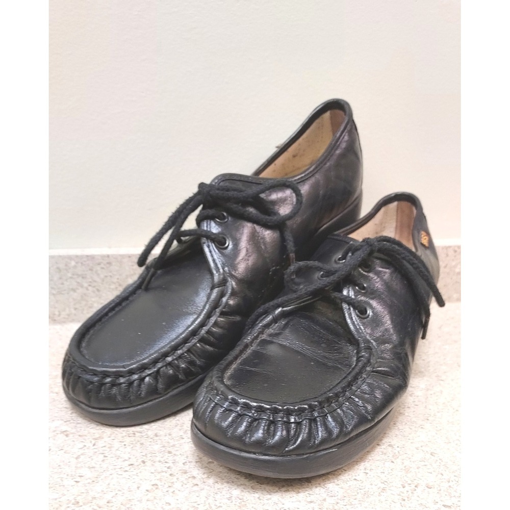 SAS Siesta Black Leather Lace Up Comfort Walking Shoes Women's USA Size 8.5